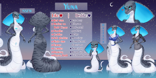 apode breasts chibi clothing costume curvy_figure female front_and_back front_view genitals legless multiple_angles multiple_outfits night non-mammal_breasts nude rear_view serpentine sky solo star text vulva narikusha yuna_hikkari cobra draconcopode naga reptile scalie snake english_text model_sheet multiple_versions