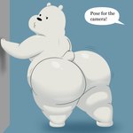 ambiguous_gender anthro bent_over big_butt black_eyes black_nose blue_background butt duo fur half-closed_eyes hand_on_wall huge_butt looking_back male motion_lines narrowed_eyes nude obese obese_anthro obese_male offscreen_character overweight overweight_anthro overweight_male pose short_tail simple_background speech_bubble tail text thick_thighs white_body white_ears white_fur white_tail colossalstars cartoon_network we_bare_bears ice_bear_(we_bare_bears) bear mammal polar_bear ursine 1:1 2023 absurd_res digital_media_(artwork) english_text hi_res