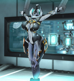 alternate_costume big_breasts breasts featureless_breasts female navel not_furry restrained solo technology wide_hips lewdreaper digital_extremes tencent warframe nyx_(warframe) alien biomechanical warframe_(species) hi_res