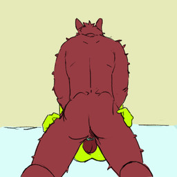 anal anthro balls bodily_fluids butt duo erection fur genital_fluids genitals male male/male male_penetrated male_penetrating male_penetrating_male muscular muscular_anthro muscular_male nude penetration penis ring sex romar canid mammal 1:1 2d_animation animated low_res