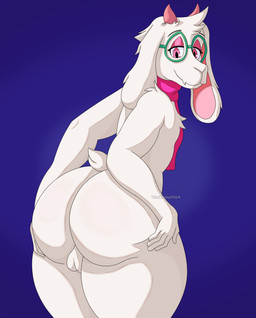 anthro balls big_butt butt eyewear femboy fur genitals glasses horn male pink_eyes pink_horn solo white_body white_fur thewholof554 deltarune toby_fox_(copyright) undertale_(series) ralsei bovid caprine goat mammal absurd_res hi_res