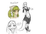 animal_limbs animal_tail big_tongue blonde_highlights blush blush_lines breasts cleavage clothed clothing dialogue digitigrade eyelashes female green_body green_hair green_scales hair highlights_(coloring) kerchief looking_at_viewer maid_apron maid_uniform pigtails pupils scales sharp_teeth simple_background slit_pupils smile solo tan_body tan_skin teeth text tongue tongue_out uniform white_background wide_hips yellow_eyes plasmidhentai gecko_humanoid humanoid 4:3 hi_res