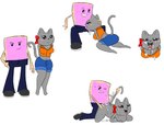 anthro big_breasts biped bite biting_lip blue_bottomwear blue_clothing blue_pants blue_shorts blush bodily_fluids bottomwear breasts cleavage clothed clothed_anthro clothed_female clothed_male clothed_sex clothing cum cum_on_breasts cum_on_face doggystyle duo eyelashes fellatio female food footwear from_behind_position fur genital_fluids grey_body grey_clothing grey_footwear grey_fur grey_shoes holding_tail male male/female multiple_positions open_mouth open_smile oral orange_clothing orange_topwear pants penile red_bow sex shoes shorts sitting smile standing sweat tail topless topless_male topwear timoteihiv nyan_cat_(copyright) nyan_ho_(timoteihiv) pop-tarts barry_cherry_popper_(timoteihiv) lulubelle_(timoteihiv) domestic_cat felid feline felis food_creature mammal 2012 digital_drawing_(artwork) digital_media_(artwork) english_description