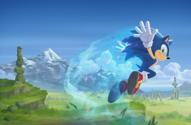 5_fingers anthro black_nose blue_body building clothing cloud day detailed_background fingers footwear gloves grass green_eyes handwear looking_at_viewer male mountain outside plant rock shoes smile solo tail tower white_clothing white_gloves white_handwear evan_stanley sega sonic_frontiers sonic_the_hedgehog_(series) sonic_the_hedgehog eulipotyphlan hedgehog mammal 2022 digital_media_(artwork) official_art