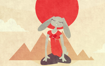 abstract_art anthro biped broken_heart buckteeth clothed clothing cloud color_scheme eyes_closed female fully_clothed fur hill long_ears mountain simple_background sitting solo sun teeth shane_frost lagomorph leporid mammal rabbit 2017 digital_media_(artwork) restricted_palette story story_in_description