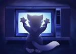 anthro electronics female fur glowing kneeling parody pawpads solo television white_body white_fur young young_anthro marymouse poltergeist_(film) domestic_cat felid feline felis ghost mammal spirit