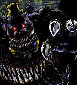 abstract_background anthro belly_mouth big_head big_pupils big_tongue black_background black_ears black_nose black_tongue bodily_fluids bow_tie button_(fastener) claws clothing dilated_pupils fingers glowing glowing_eyes grey_background hat headgear headwear looking_at_viewer machine male open_mouth pupils reaching_towards_viewer red_eyes round_ears saliva scary sharp_teeth simple_background smile solo teeth thick_tongue tongue tongue_out top_hat wire yellow_background nitorou five_nights_at_freddy's five_nights_at_freddy's_4 scottgames nightmare_(fnaf) animatronic bear mammal robot 2015 detailed digital_media_(artwork) half-length_portrait hatching_(art) portrait shaded sketch
