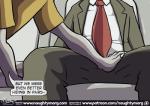 anthro brother_(lore) brothers_(lore) business_suit close-up clothed clothing comic crotch_shot dialogue dom_(naughtymorg) dragon duo english_text faceless_character faceless_male fully_clothed grope hand_on_crotch horn incest_(lore) logo male mythological_creature mythological_scalie mythology naughtymorg necktie patreon patreon_logo public scalie seph_(naughtymorg) sibling_(lore) signature sitting speech_bubble suit text topwear url