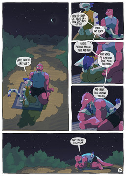 anthro bodily_fluids clothed clothing crying dialogue duo fur male moon night open_mouth stripes tail tears text martindosent lynn_(martindosent) the_wizard_(martindosent) domestic_cat felid feline felis lizard mammal reptile scalie 2025 absurd_res clip_studio_paint_(artwork) comic digital_media_(artwork) english_text handwritten_text hi_res