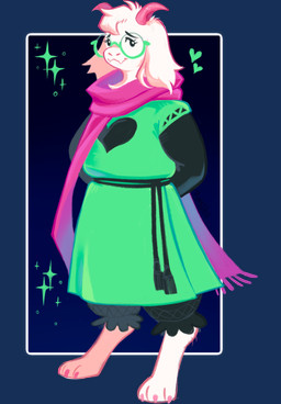 anthro barefoot black_sleeves claws clothing digitigrade eyewear feet floppy_ears fur glasses green_clothing green_eyewear green_glasses green_robe hands_behind_back heart_clothing heart_symbol horn lop_ears male pink_horn pink_scarf robe scarf solo toe_claws white_body white_fur punklily2 deltarune undertale_(series) ralsei bovid caprine goat mammal 2026 alpha_channel digital_media_(artwork) full-length_portrait hi_res portrait procreate_(artwork)