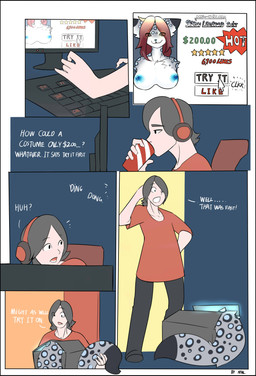 areola blue_areola blue_background blue_nipples bottomwear box breasts cardboard cardboard_box chair clothed clothing computer computer_keyboard container costume dialogue drinking electronics exposed_breasts female fully_clothed fur furniture fursuit glowing grey_body grey_fur grey_hair hair headgear headphones headset holding_glass holding_object light_body light_skin male markings monitor nipples pants red_clothing red_shirt red_topwear shirt simple_background sitting solo sound_effects spots spotted_body spotted_fur standing surprised text topwear typing mxl vanessa_(drakoflame2) human mammal 2016 absurd_res comic english_text hi_res