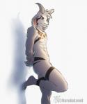 2018 5:6 abs absurd_res against_surface against_wall anthro asriel_dreemurr_(god_form) athletic athletic_anthro athletic_male boss_monster_(undertale) bovid butt caprine fangs fur hair hi_res horn long_ears male mammal markings naruka nude pubes red_eyes shadow solo tattoo teeth undertale undertale_(series)