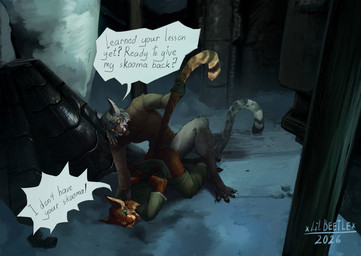 anal anal_penetration anthro bodily_fluids clothed clothing crying duo forced male male/male male_penetrated male_penetrating male_penetrating_male penetration rape rope sex tears lil_beetle bethesda_game_studios microsoft prequel_adventure skyrim the_elder_scrolls felid khajiit mammal hi_res