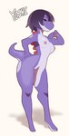 anthro anthrofied breasts female hair nipples non-mammal_breasts red_eyes short_hair simple_background solo white_background kanel mario_bros nintendo purple_yoshi reptile scalie yoshi 2016 digital_media_(artwork) full-length_portrait portrait