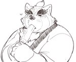 anthro blush clothed clothing eating eyes_closed food heart_symbol humanoid_hands kemono male overweight overweight_male simple_background solo white_background exe_exem lifewonders live_a_hero shoen canid canine mammal raccoon_dog tanuki 2021 digital_drawing_(artwork) digital_media_(artwork) half-length_portrait portrait