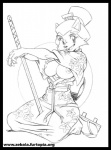 anthro asian_clothing black_border border breasts clothing east_asian_clothing female japanese_clothing katana kimono melee_weapon nipples solo sword weapon fabio_paulino usagi_yojimbo kitsune_(usagi_yojimbo) canid canine fox mammal monochrome