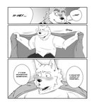 anthro blush border canid canine canis clothed clothing comic dialogue domestic_dog duo fur grey_body grey_fur hi_res male male/male mammal multicolored_body multicolored_fur naikuma romantic romantic_couple shirt simple_background t-shirt text topwear two_tone_body two_tone_fur white_body white_border white_fur