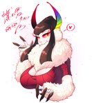 4_fingers antennae_(anatomy) big_breasts breasts brown_hair claws cleavage clothed clothing female fingers fluffy fur hair heart_symbol neck_tuft red_sclera solo sweater text topwear tuft white_body white_fur yellow_eyes karatachi butterfly_monarch_(karatachi) animal_humanoid arthropod arthropod_humanoid humanoid insect insect_humanoid lepidopteran lepidopteran_humanoid moth_humanoid 2019 japanese_text signature translation_request