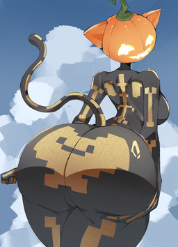 big_butt butt butt_grab clothing female food for_a_head fruit hand_on_butt huge_butt plant pumpkin pumpkin_head skeleton_costume smile solo tight_clothing hoshoidk epic_games fortnite spice_(fortnite) object_head hi_res