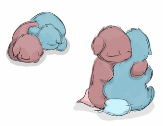 ambiguous_feral ambiguous_gender blue_body blue_fur blue_tail duo eyes_closed feral fur hug lying monotone_body monotone_fur neonate on_front pink_body pink_fur pink_tail simple_background sitting sleeping sleeping_together tail white_background young young_ambiguous young_feral carpdime fluffy_pony fluffy_pony_(species) mammal digital_media_(artwork) shaded