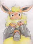 3:4 black_eyes blush bodily_fluids censor_removal_edit chest_tuft clothing colored_pencil_(artwork) costume disembodied_penis duo eeveelution eiroru female female_focus female_penetrated feral flareon fur generation_1_pokemon genital_fluids genitals hi_res legs_up male male/female male_penetrating male_penetrating_female nintendo open_mouth penetration penile penile_penetration penis penis_in_pussy pokemon pokemon_(species) pussy red_body red_fur sex simple_background snout solo_focus tears third-party_edit traditional_media_(artwork) tuft vaginal vaginal_fluids vaginal_penetration yellow_body yellow_fur