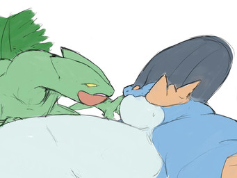 anthro belly big_belly blue_body blue_skin bodily_fluids chubby_cheeks duo eye_contact feral finger_to_mouth force_feeding forced green_body green_skin huge_belly immobile larger_anthro larger_feral larger_male looking_at_another male male/male morbidly_obese morbidly_obese_anthro morbidly_obese_male obese obese_anthro obese_male overweight overweight_anthro overweight_male side_view simple_background size_difference smaller_anthro smaller_feral smaller_male standing_over sweat weight_difference weight_gain white_background white_belly white_body zephy_03 nintendo pokemon amphibian generation_3_pokemon pokemon_(species) sceptile swampert 4:3 hi_res