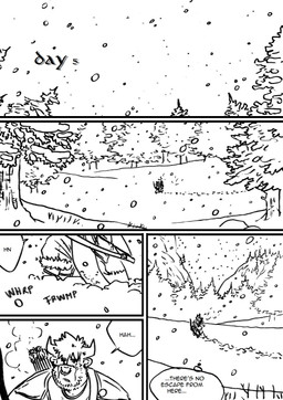 armor dialogue male male/male snow text husky92 european_mythology greek_mythology mythology bovid bovine humanoid mammal minotaur orc black_and_white comic english_text hi_res monochrome multiple_scenes