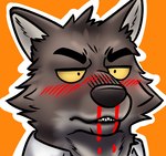 2022 anthro blood blush bodily_fluids canid canine canis clothed clothing digital_media_(artwork) dreamworks heresy_(artist) low_res male mammal meme mr._wolf_(the_bad_guys) nosebleed reaction_image shaded simple_background solo the_bad_guys wolf yellow_sclera