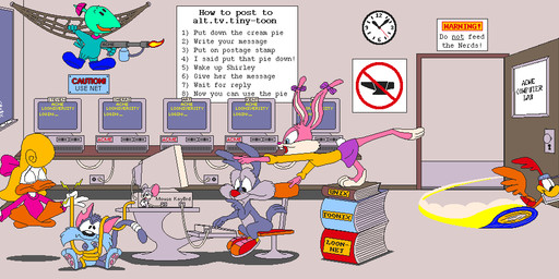 ambiguous_gender anthro book book_stack bottomwear bound chalkboard clipped_ear clock closed_book clothing computer crt door electronics female feral flamethrower gesture group hand_gesture levitating male mouth_hold net nude open_door pointing ranged_weapon running sign sitting sitting_on_ground size_difference skirt standing_on_books text thinking wall_clock weapon unknown_artist acme_products tiny_toon_adventures tiny_toons_adventures warner_brothers babs_bunny calamity_coyote furrball gogo_dodo li'l_sneezer little_beeper shirley_the_loon anatid anseriform avian bird canid canine canis columbid coyote cuculiform dodo domestic_cat duck felid feline felis lagomorph leporid mammal mouse murid murine new_world_ground_cuckoo rabbit recently_extinct_species roadrunner rodent 1991 digital_media_(artwork) pixel_(artwork)