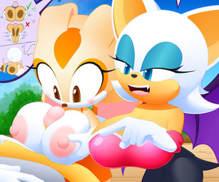 anthro areola big_areola big_breasts big_nipples blush breast_play breast_squish breasts dialogue_box erect_nipples female female_anthro fur genitals gesture group hand_gesture instructing loli male male/female nipples oppai_loli penis pointing sex squish teaching titfuck trio young young_anthro young_female slickehedge sega sonic_the_hedgehog_(series) cream_the_rabbit miles_prower rouge_the_bat bat canid canine fox lagomorph leporid mammal rabbit 2019 digital_media_(artwork)