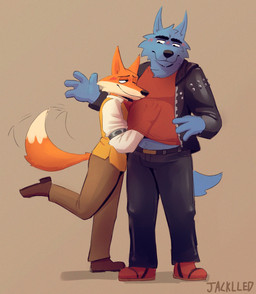 anthro belly belly_rub belt black_bottomwear black_clothing black_jacket black_pants black_topwear blush blush_lines bottomwear brown_bottomwear brown_clothing brown_footwear brown_pants brown_shoes clothed clothing duo footwear fur grey_body grey_fur hand_under_shirt jacket leaning_on_another male male/male multicolored_body multicolored_fur orange_body orange_fur pants raised_leg red_clothing red_footwear red_shirt red_shoes red_topwear shirt shoes simple_background tail tail_motion tailwag tan_background topwear two_tone_body two_tone_fur vest white_body white_clothing white_fur white_shirt white_topwear yellow_clothing yellow_topwear yellow_vest jacklled don't_eat_the_neighbours fox_(don't_eat_the_neighbours) wolf_(don't_eat_the_neighbours) canid canine canis fox mammal wolf 2026 digital_media_(artwork) hi_res