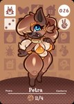 amiibo_card anthro arturfox bikini bikini_bottom bikini_top blue_eyes breasts brown_body brown_hair card clothing female generation_7_pokemon hair hi_res nintendo petra_(kiss_the_carrot) pokemon pokemon_(species) rockruff solo swimwear tail two-piece_swimsuit