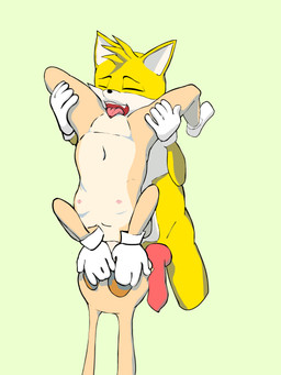 anthro duo embarrassed female loli male male/female oral simple_background young young_female bola_de_puntos sega sonic_the_hedgehog_(series) cream_the_rabbit miles_prower canid canine fox lagomorph leporid mammal rabbit 3:4 hi_res shaded simple_shading