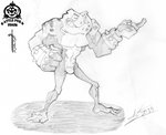 abs anthro biceps clothed clothing frown male muscular muscular_anthro muscular_male outside pecs pose solo topless andrew_maxmind battletoads rareware pimple_(battletoads) amphibian frog toad_(frog) hi_res monochrome