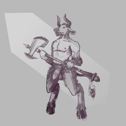 axe balls ear_piercing foreskin genitals hooves horn male melee_weapon nude penis piercing solo weapon plumfoam european_mythology greek_mythology mythology bovid bovine mammal minotaur 1:1 hi_res
