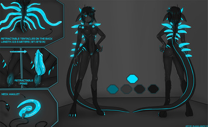 anthro anus back_tentacles biped black_hair blue_eyes breasts crotch_tentacles dark erection female genitals glowing hair herm intersex medium_breasts multiple_angles non-mammal_breasts nude penis sackless short_hair solo tail tentacles text thick_tail vulva eliana-asato lizard reptile scalie 2013 english_text model_sheet multiple_images