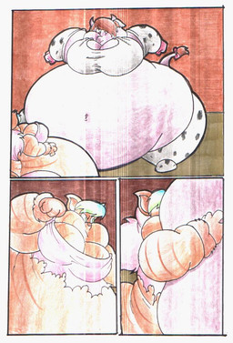 anthro belly big_belly big_breasts breasts cowgirl_outfit female fight huge_belly hyper hyper_belly looming virus-20 felid feline mammal comic