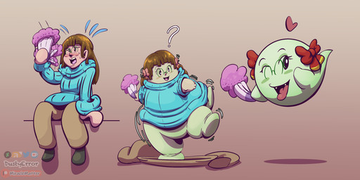 blush clothing death female shrinking size_transformation sweater topwear transformation dustyerror mario_bros nintendo paper_mario lady_bow sweater_nerd_(character) boo_(mario) ghost human mammal spirit 2:1 hi_res