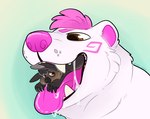 ambiguous_gender ambiguous_pred bodily_fluids brown_body brown_fur drooling duo fur hair micro nude open_mouth oral_vore partially_inside saliva saliva_string simple_background teeth tongue tongue_out vore kaiizree bryn_(polar_bear) korwin bear mammal polar_bear ursine hi_res