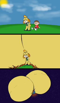 anthro astronomical_hyper big_butt butt butt_expansion cosmic_background destruction duo earth expansion female huge_butt hyper hyper_butt macro male male/female planet planet_destruction planet_dwarfing rapid_expansion space space_background unowo animal_crossing nintendo isabelle_(animal_crossing) villager_(animal_crossing) canid canine canis domestic_dog human mammal shiba_inu spitz 2025 absurd_res hi_res
