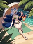 abs alcohol anthro beach beverage big_breasts blue_hair blue_tail breasts camel_toe clothing cocktail ears_up female fox_tail green_clothing green_swimwear hair huge_breasts palm_tree paws plant result sand sea solo star swimwear tail thick_thighs tree water white_body wide_hips yellow_eyes sugar_(artist) asian_mythology east_asian_mythology japanese_mythology mythology fan_character canid canine fox mammal yokai 3:4 absurd_res cover full-length_portrait hi_res portrait