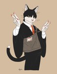 asian_clothing black_body black_fur clothing east_asian_clothing fur gesture hand_gesture japanese_clothing kemono kimono looking_at_viewer slim_anthro slim_male topwear v_sign vest white_body white_fur shikayoshi domestic_cat felid feline felis mammal 2024 absurd_res hi_res