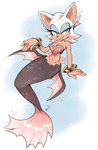 air_bubble bracelet breasts eyelashes female fur green_eyes half-closed_eyes jewelry narrowed_eyes navel open_mouth open_smile smile solo split_form underwater water white_body white_fur kaijumilk sega sonic_the_hedgehog_(series) rouge_the_bat bat fish mammal marine merfolk hi_res unavailable_at_source