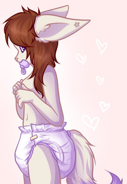ambiguous_gender anthro clothing diaper fur hair pacifier simple_background solo standing young monsterbunny 2015 archived_source digital_drawing_(artwork) digital_media_(artwork)