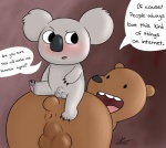 animal_genitalia anthro anus backsack balls blush brown_body brown_fur butt dialogue duo fully_sheathed fur genitals male nude sheath smile text zeklullaby cartoon_network we_bare_bears grizzly_(we_bare_bears) nom_nom_(we_bare_bears) bear brown_bear grizzly_bear koala mammal marsupial ursine vombatiform 2015 digital_media_(artwork) english_text