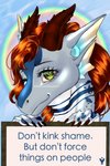 anthro female fin green_eyes hair horn orange_hair sign solo text rukuria mythology mare_de_la_mer_(character) dragon fish hybrid marine mythological_creature mythological_scalie scalie shark 2:3 hi_res url