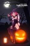 cemetery female food fruit holidays magic_user moon plant pumpkin sitting_on_pumpkin smile solo tree witch keiron_white halloween fran_cervice lagomorph leporid mammal rabbit