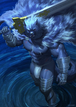 abs anthro areola armor asian_clothing barazoku biceps big_bulge big_muscles big_pecs body_hair bulge cape chest_hair clothing detailed_bulge east_asian_clothing fangs fundoshi fur gauntlets genital_outline gloves greatsword grey_body grey_fur handwear happy_trail holding_melee_weapon holding_object holding_sword holding_weapon japanese_clothing looking_at_viewer male manly melee_weapon muscular muscular_anthro muscular_male pecs penis_outline plate_armor pube_peek pubes scar scars_all_over serratus shirtless_male solo sword sword_on_shoulder tail teeth triceps underwear v-cut weapon x_scar suck-nis elden_ring fromsoftware blaidd_(elden_ring) canid canine canis mammal wolf absurd_res hi_res