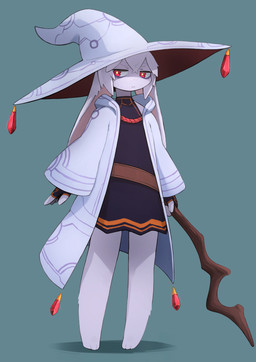 3_toes :< ambiguous_anthro ambiguous_gender anthro barefoot belt big_hat biped black_clothing black_gloves black_handwear black_topwear clothed clothing feet fingerless_gloves floppy_ears front_view fully_clothed fur gem gloves glowing glowing_eyes grey_background hair handwear hat headgear headwear holding_object holding_staff humanoid_hands kemono long_ears looking_at_viewer lop_ears magic_user monotone_body monotone_fur monotone_hair pink_inner_ear pupils red_eyes robe ruby_(gem) simple_background solo staff standing toes topwear white_body white_clothing white_ears white_fur white_hair white_robe wizard_hat yellow_pupils kamukamu6392 domestic_rabbit lagomorph leporid lop_rabbit mammal oryctolagus rabbit 2026 colored digital_media_(artwork) full-length_portrait hi_res portrait shaded