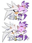 amber_eyes anthro blush clothing duo female fur grey_body grey_fur kissing male male/female pink_body pink_fur simple_background tail tail_motion tailwag white_background miijiu sega sonic_the_hedgehog_(series) blaze_the_cat silver_the_hedgehog domestic_cat eulipotyphlan felid feline felis hedgehog mammal absurd_res hi_res